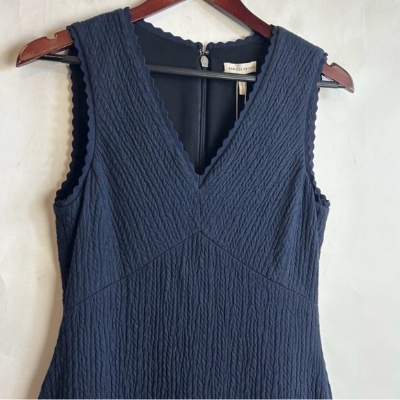 Rebecca Taylor V-Neck Navy Sleeveless Textured Chevron Dress Flare Size 2 NWT - Picture 14 of 15